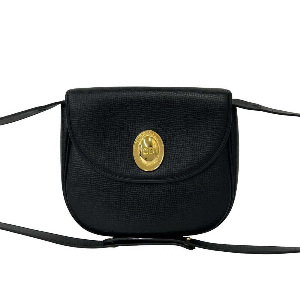 Christian Dior Vintage CD Logo Hardware Leather Shoulder Bag Pouch Black 59496